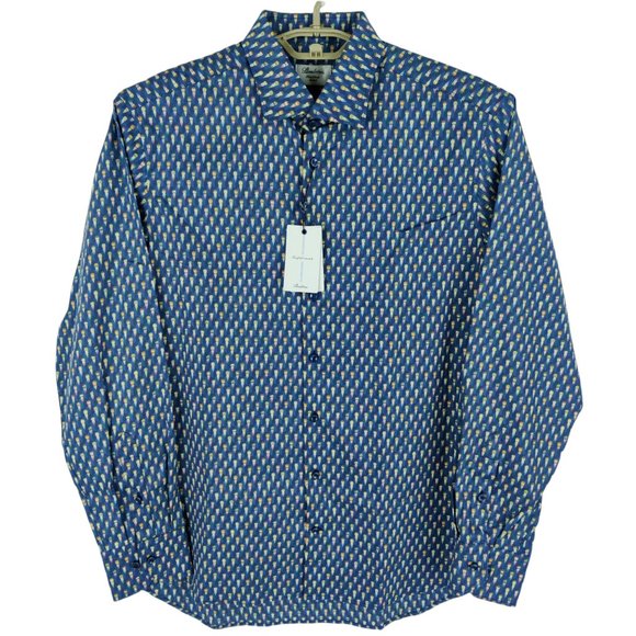 NWT Stenstroms Businessmen Print Fitted Body Stretch Blue Dress Shirt - Picture 2 of 5